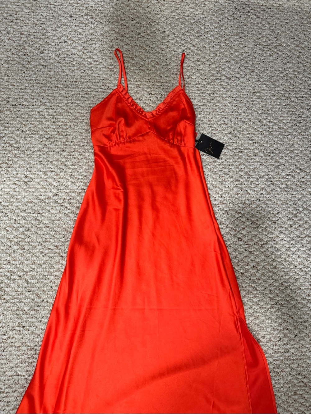 Japna Vibrant Red Satin Midi Slip Dress